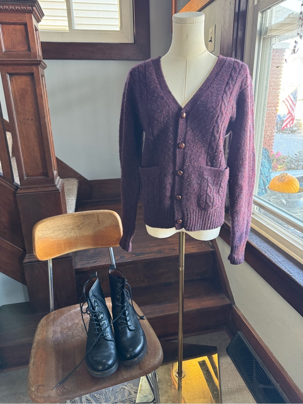 Women's Purple Cable Knit Cardigan Sweater - Unknown Brand